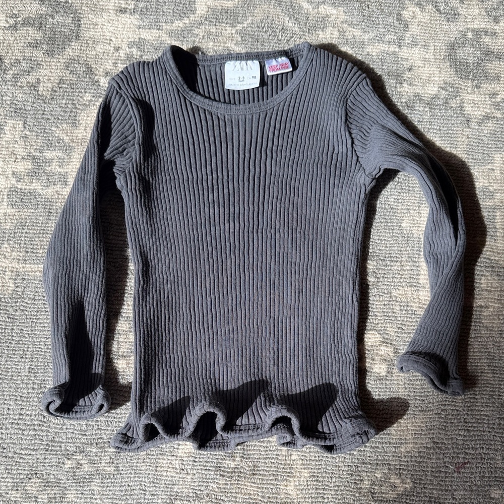 Zara Charcoal Ribbed Long Sleeve Top